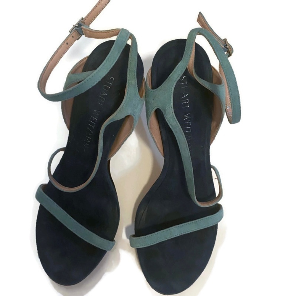 Stuart Weitzman ankle strap suede open toe sandals